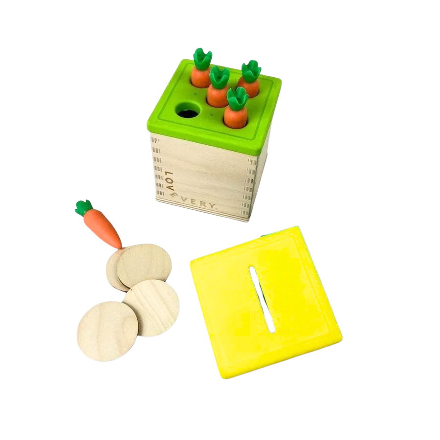 Lovevery Wooden Coin Bank and Carrot Counting Set