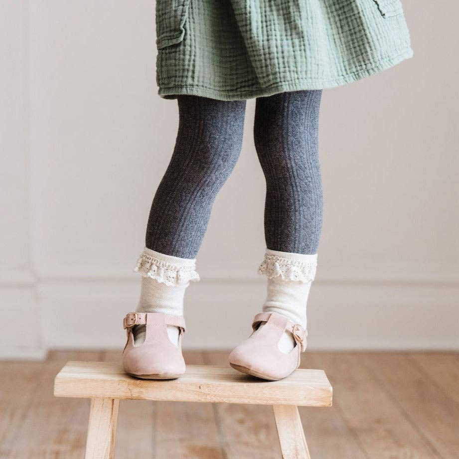 Little Stocking Company | Charcoal Gray Cable Knit Tights