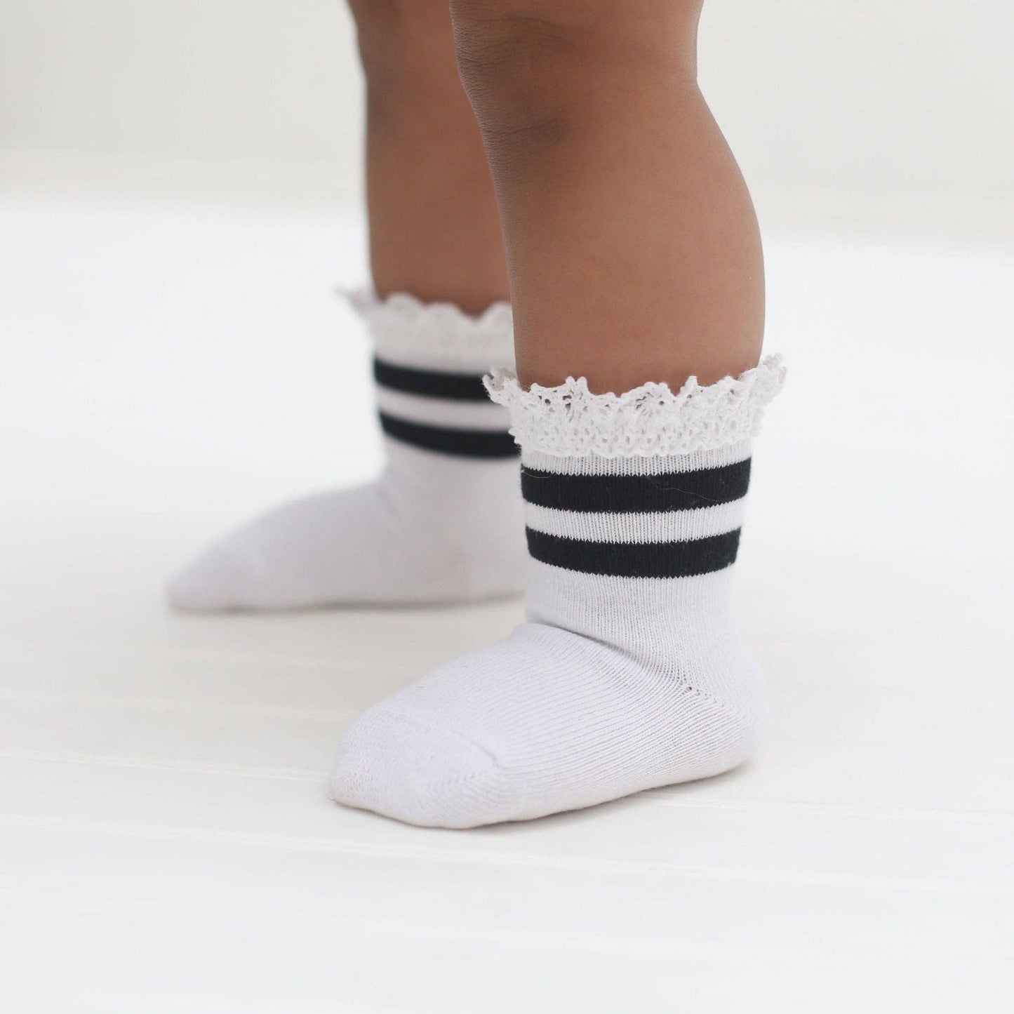 Little Stocking Company | White/Black Striped Lace Midi Sock