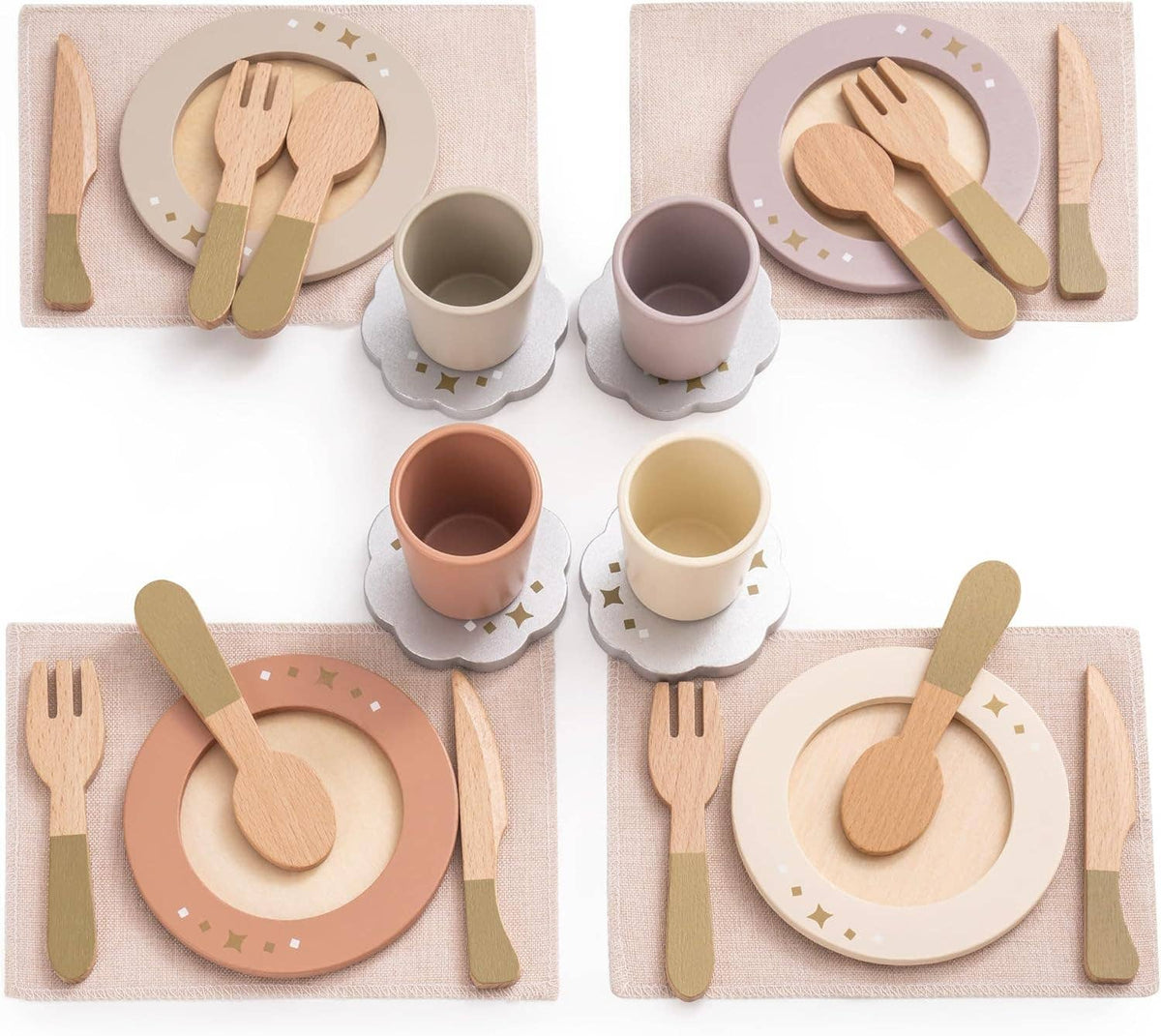ROBUD Wooden Play Food Set - 4-Piece Montessori Kitchen Toy