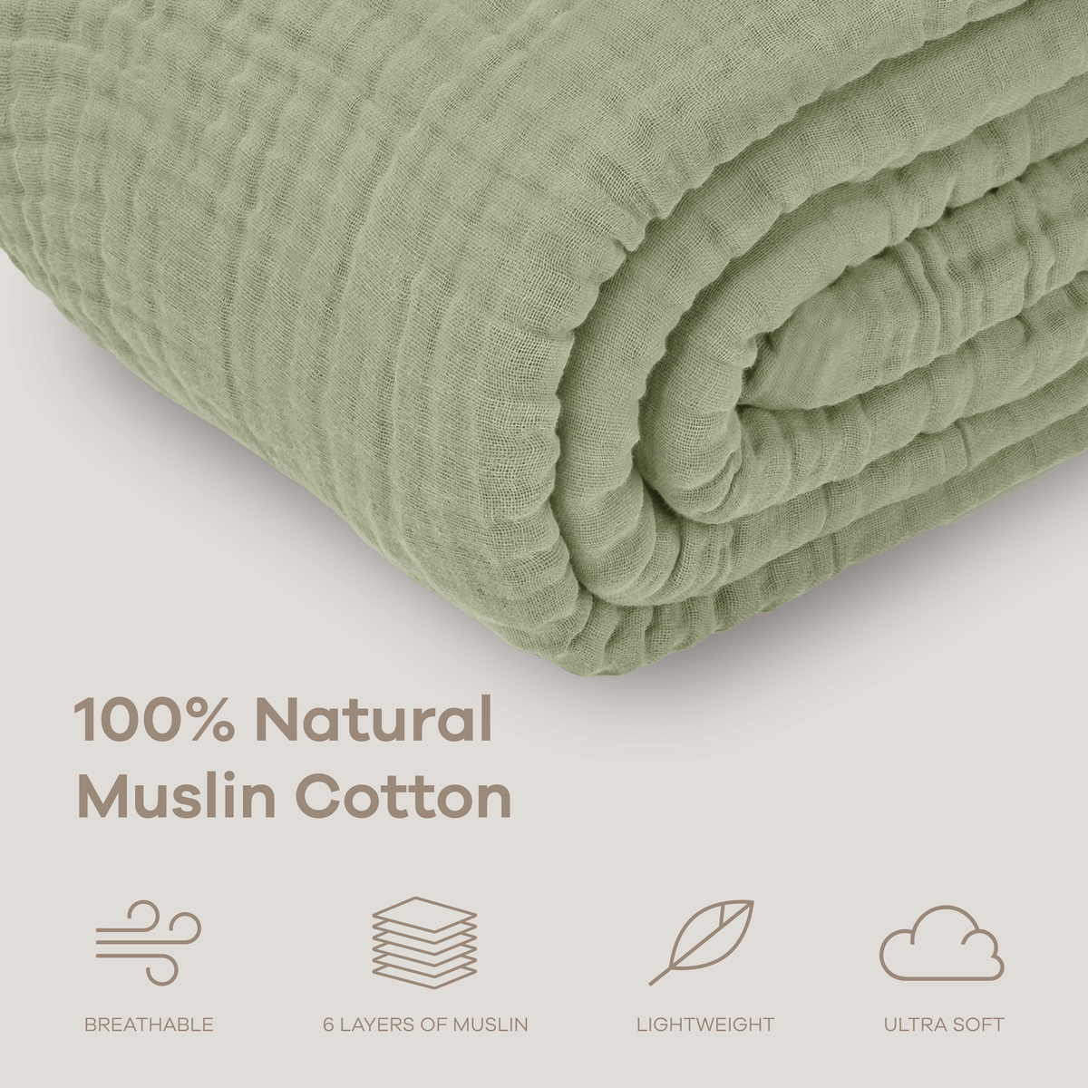 Muslin Large Throw Blanket, 50” x 70”, 6-Layer by Comfy Cubs