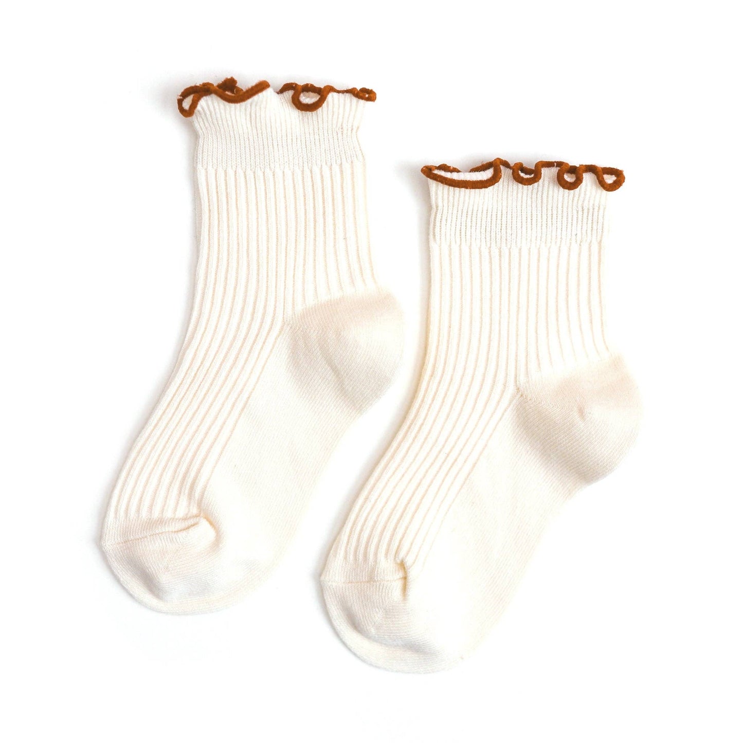 Little Stocking Company | Ribbed Lettuce Trim Midi Socks - Ivory/Sugar Almond