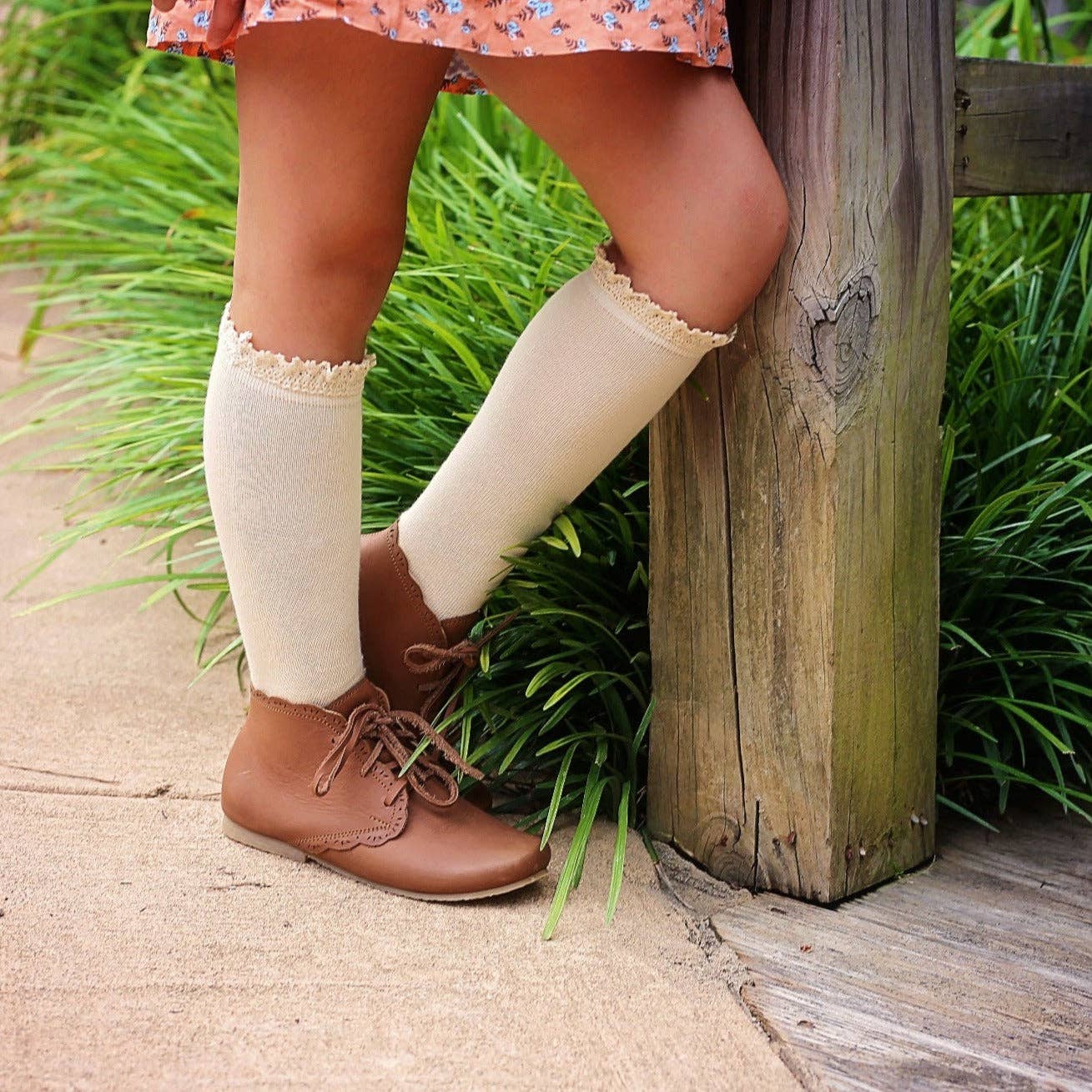 Little Stocking Company | Vanilla Lace Top Knee High Socks