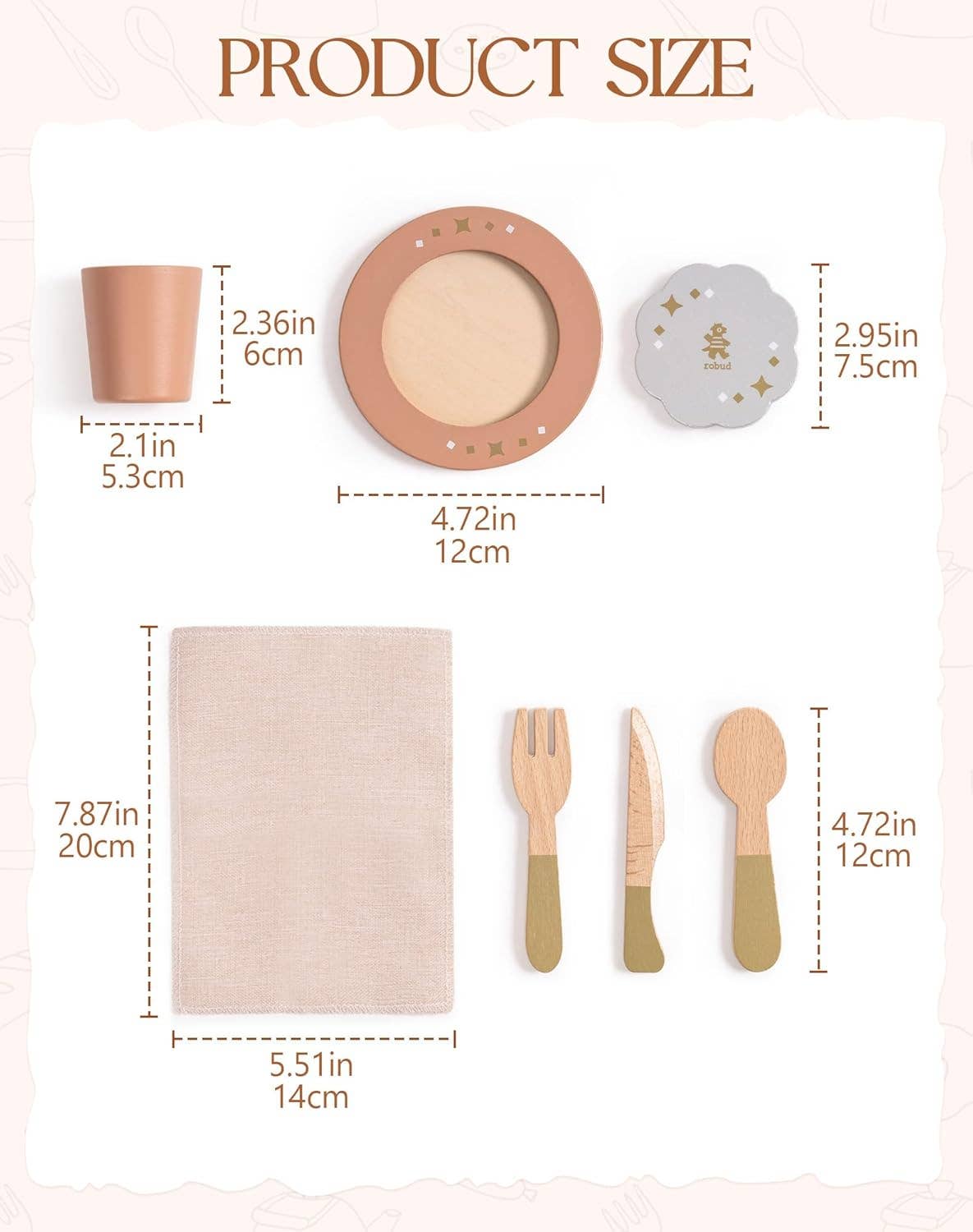 ROBUD Wooden Play Food Set - 4-Piece Montessori Kitchen Toy