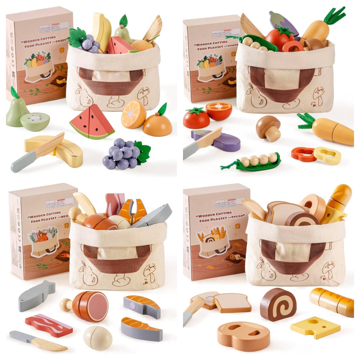 Robud Wooden  Pretend Play Realistic Food Cutting Set Toys
