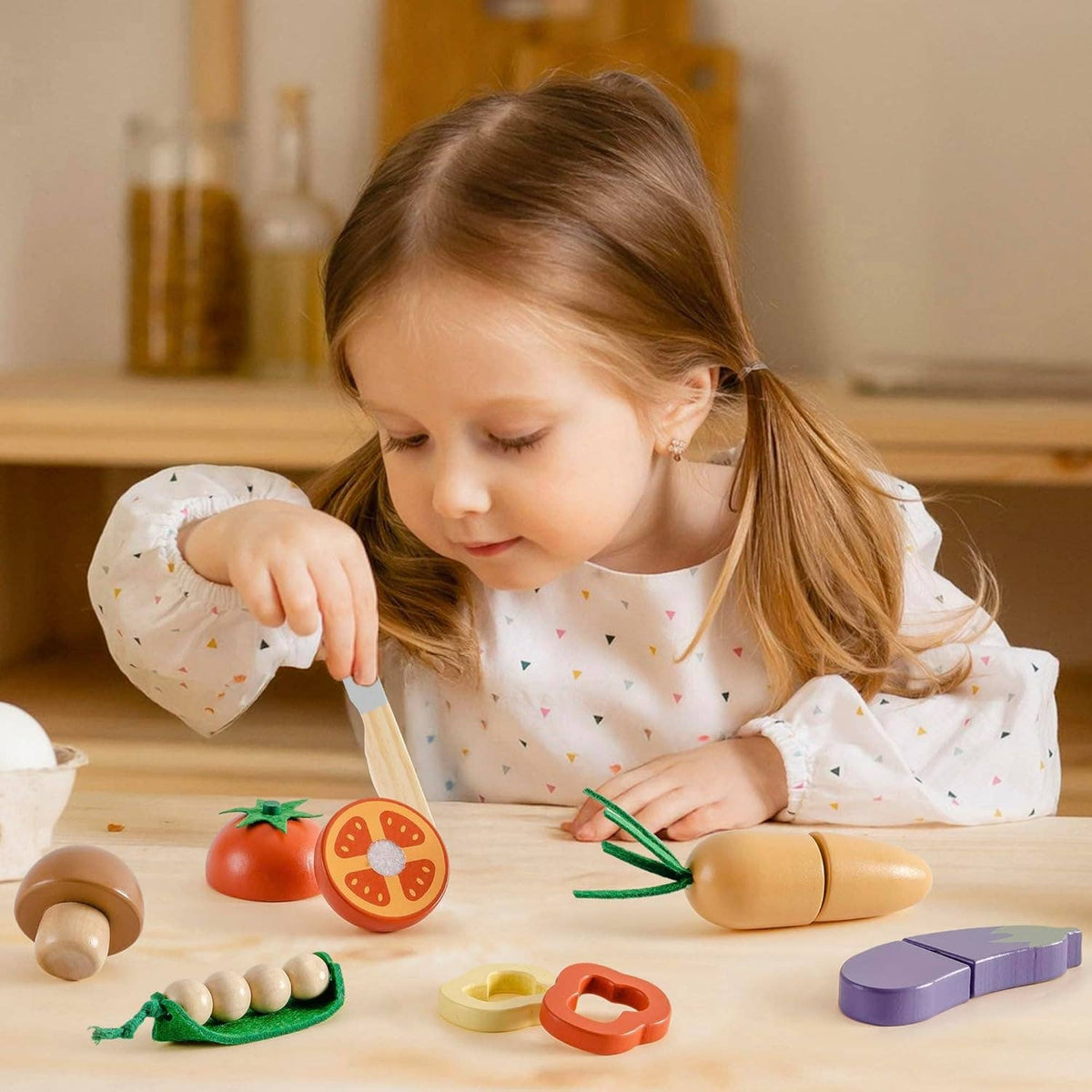 Robud Wooden  Pretend Play Realistic Food Cutting Set Toys