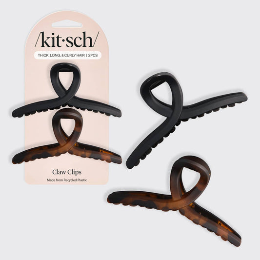 KITSCH | Recycled Plastic Large Loop Claw Clips 2pc - Black & Tort