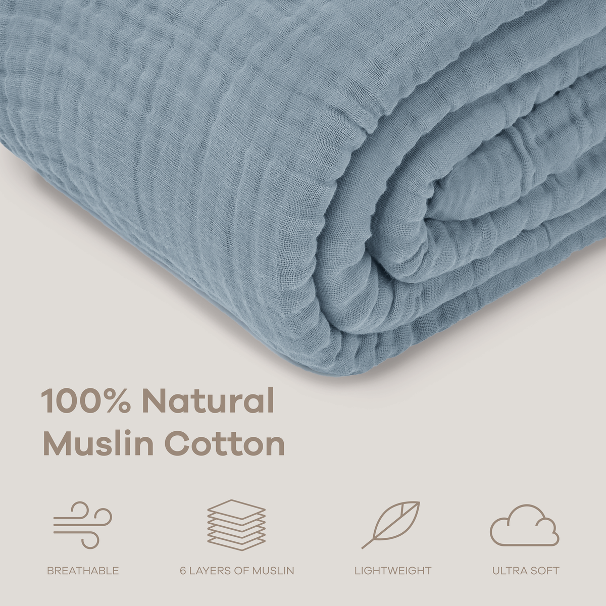 Muslin Large Throw Blanket, 50” x 70”, 6-Layer by Comfy Cubs