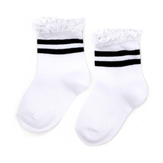 Little Stocking Company | White/Black Striped Lace Midi Sock