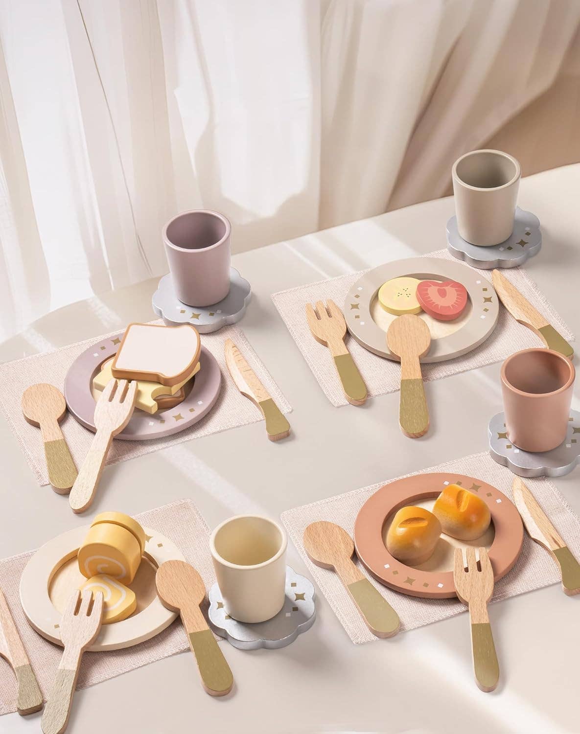 ROBUD Wooden Play Food Set - 4-Piece Montessori Kitchen Toy