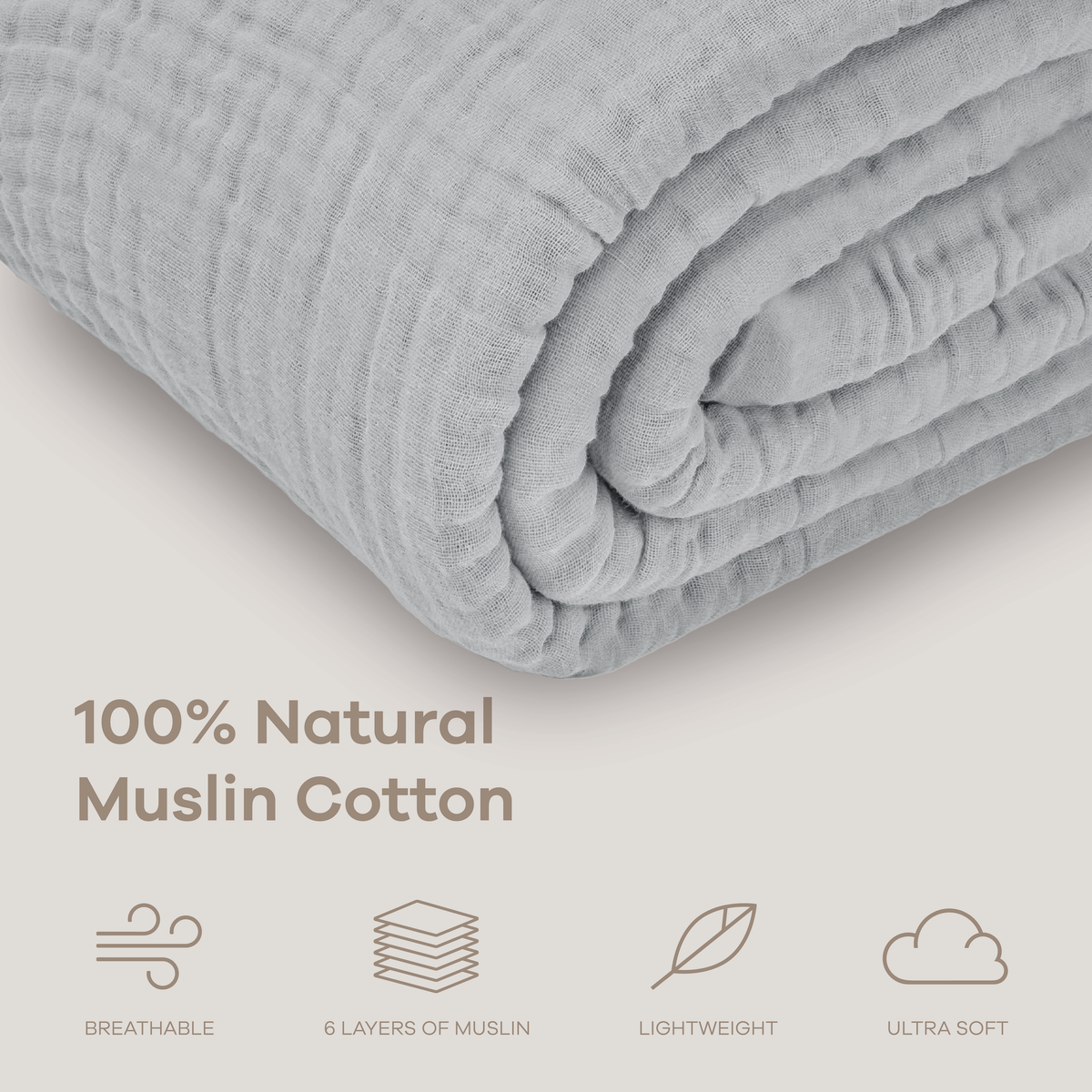 Muslin Large Throw Blanket, 50” x 70”, 6-Layer by Comfy Cubs