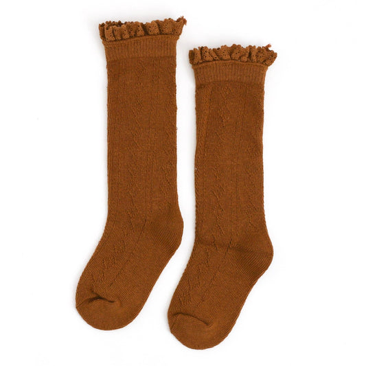 Little Stocking Company | Sugar Almond Fancy Lace Top Knee High Socks