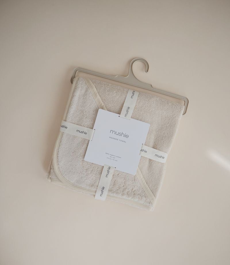 Mushie | Organic Cotton Baby Hooded Towel - Fog