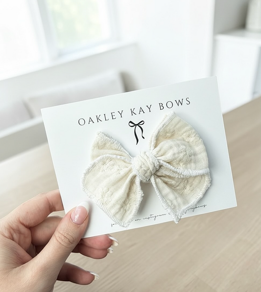 Oakley Kay Bows | White Embroidered Headband Bow