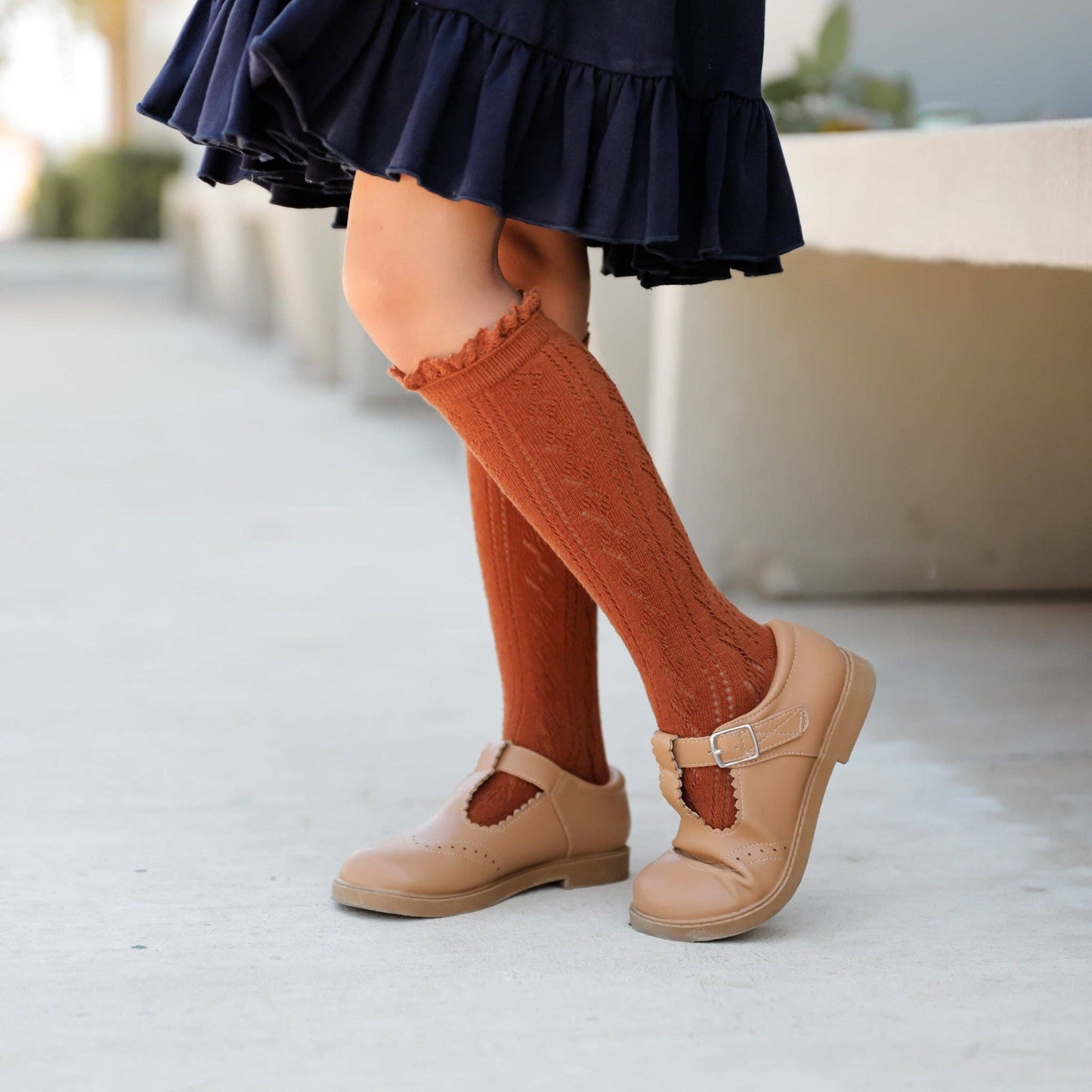 Little Stocking Company | Sugar Almond Fancy Lace Top Knee High Socks