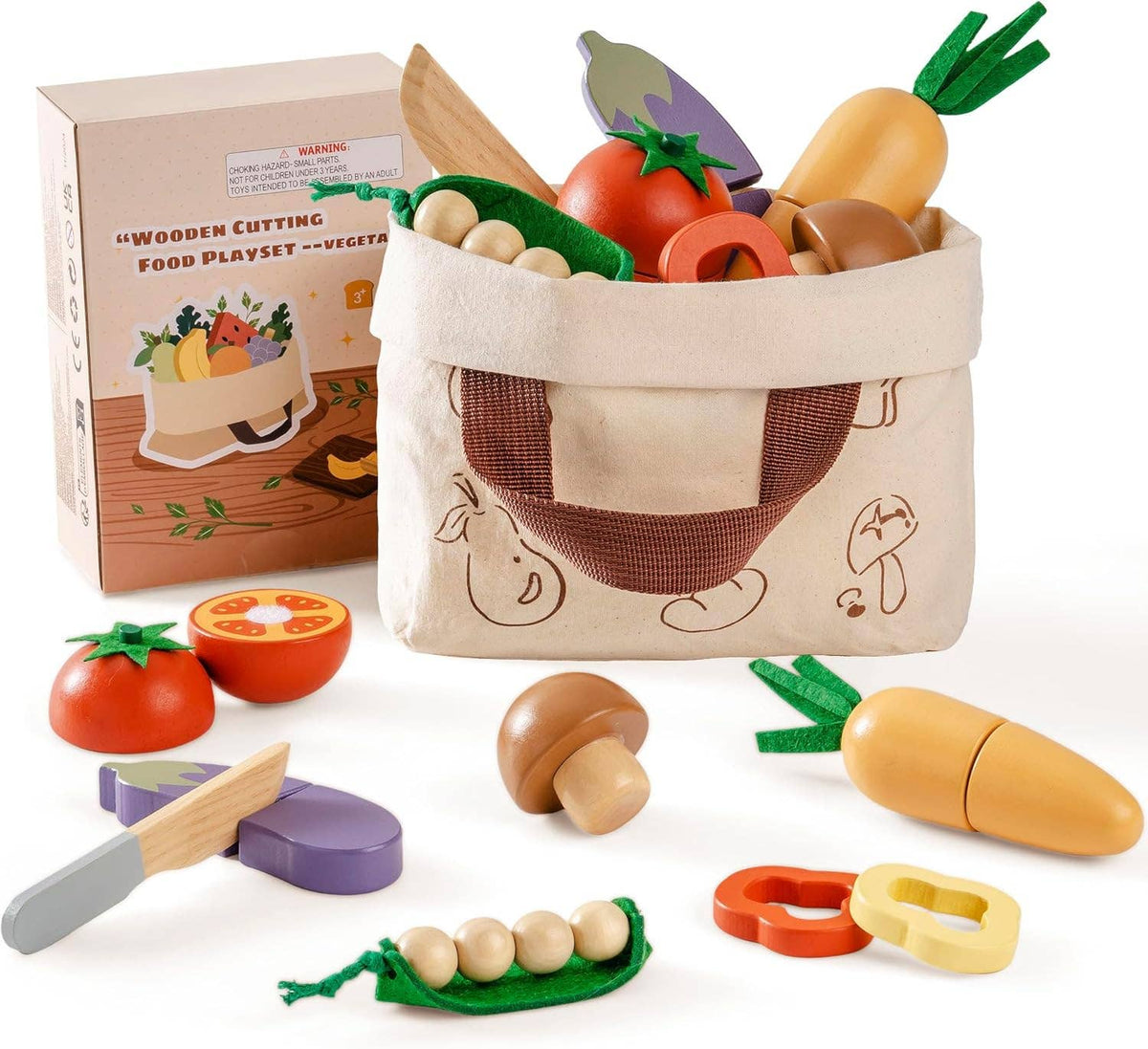 Robud Wooden  Pretend Play Realistic Food Cutting Set Toys
