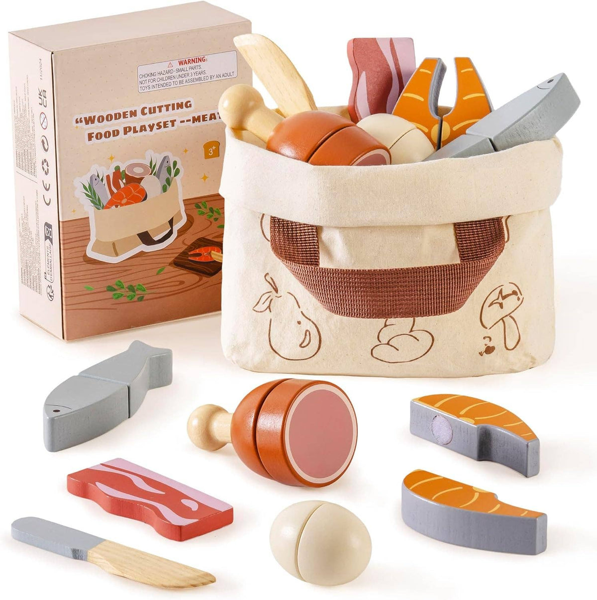 Robud Wooden  Pretend Play Realistic Food Cutting Set Toys
