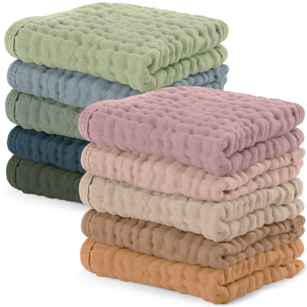 Muslin Baby Washcloths, Soft 10"x10" Cotton by Comfy Cubs
