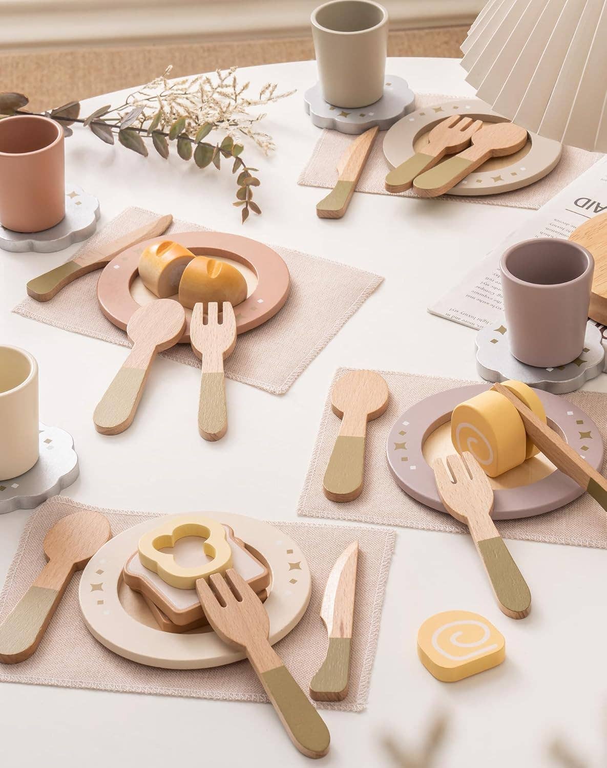 ROBUD Wooden Play Food Set - 4-Piece Montessori Kitchen Toy