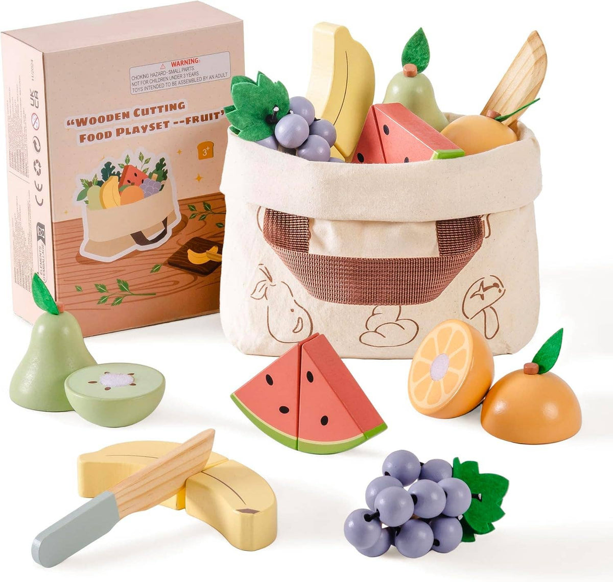 Robud Wooden  Pretend Play Realistic Food Cutting Set Toys