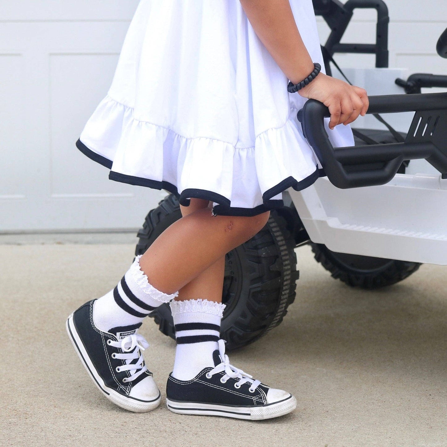 Little Stocking Company | White/Black Striped Lace Midi Sock