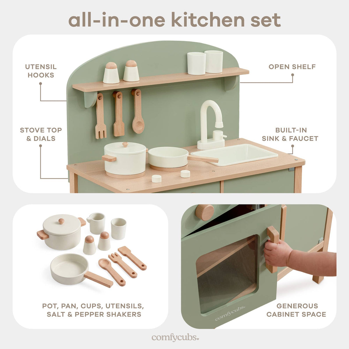 Comfy Cubs Wooden Kids Kitchen Playset