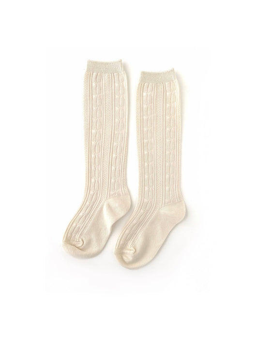 Little Stoking Company | White Cable Knit Knee High Socks