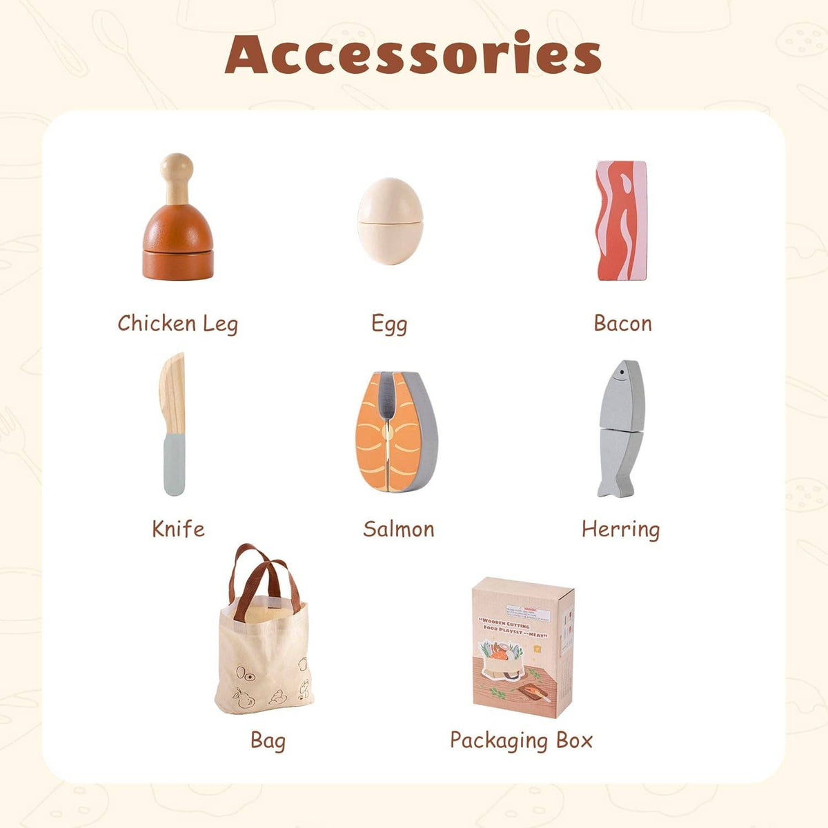 Robud Wooden  Pretend Play Realistic Food Cutting Set Toys