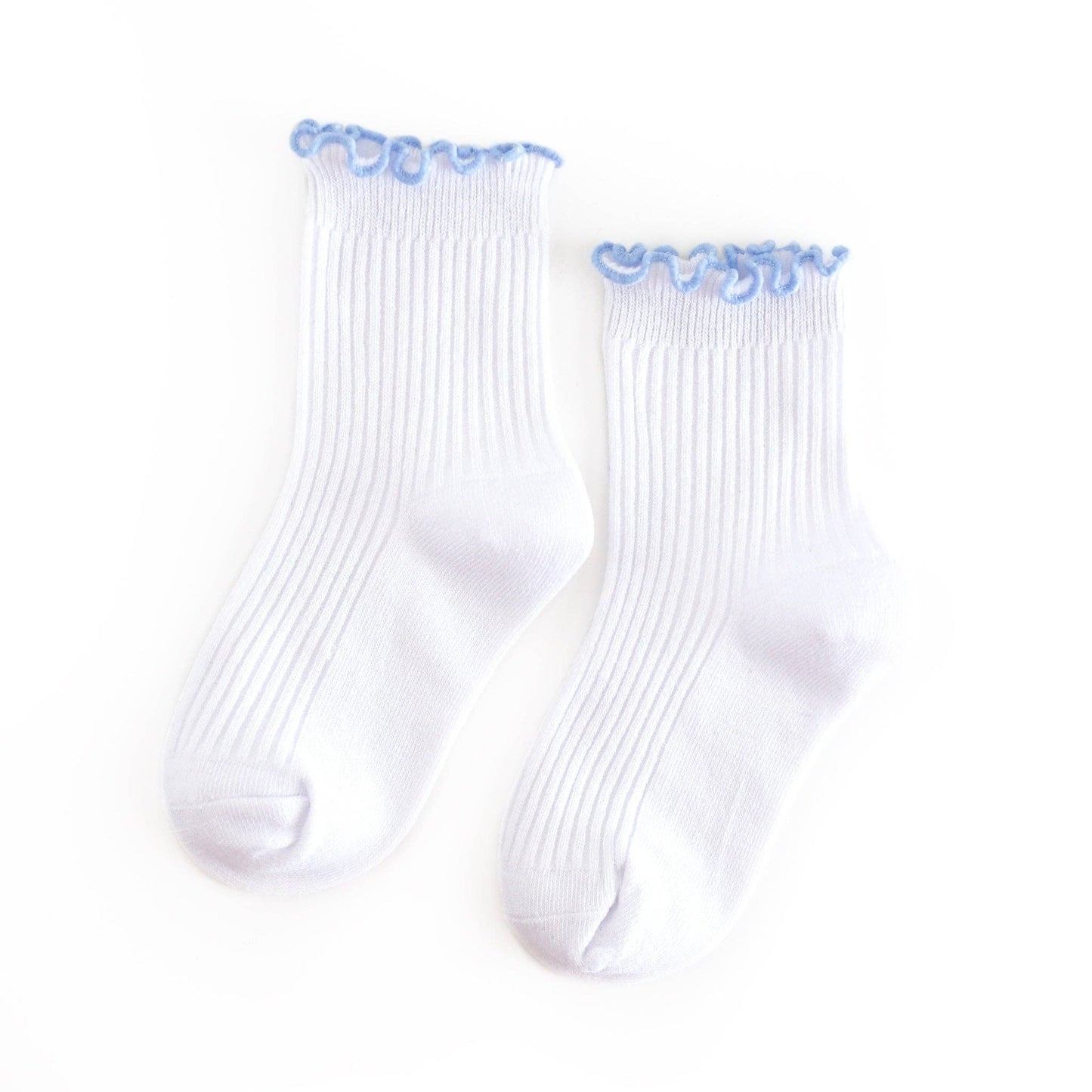 Little Stocking Company | Ribbed Lettuce Trim Midi Socks - White/Bluebell