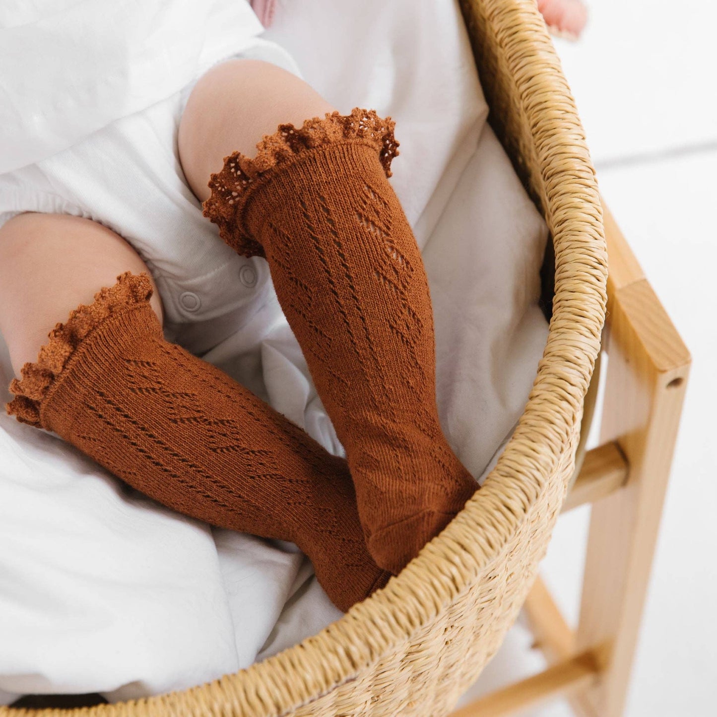 Little Stocking Company | Sugar Almond Fancy Lace Top Knee High Socks